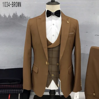 Новый и новейший дизайн, мужской костюм, модный Комплект на заказ, Коричневый Комплект из трех предметов, Деловое Свадебное Повседневное Тонкое пальто, жилет, Брюки