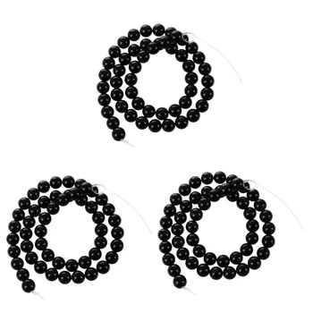 3X Круглые бусины из черного Оникса с россыпью Полудрагоценных камней 8 мм