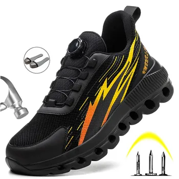 Новая рабочая защитная обувь с вращающейся пряжкой, кроссовки для мужчин, Мужские нескользящие рабочие ботинки со стальным носком