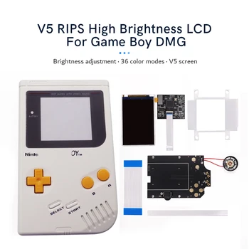 Белый Предварительно вырезанный корпус + Желтая кнопка Цветная модель Экранного меню V5 с Яркостью Подсветки ЖК-IPS-Экрана Для Game Boy Classic GBO/DMG