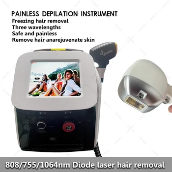 Трехволновая машина для удаления волос диодным лазером 808 нм Безболезненная Эффективная машина для удаления волос со льдом для всех волос на коже
