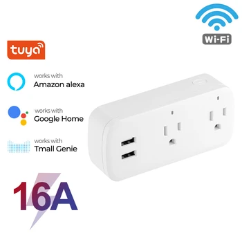 Tuya WiFi Smart Plug 16A Розетка стандарта США с 2 портами USB Приложение синхронизации дистанционное управление Работа с Alexa Google Бытовая техника