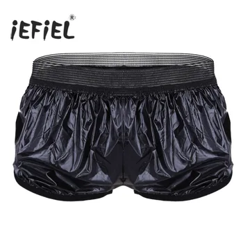 Летние Сексуальные шорты IEFiEL для мужчин, модные шорты, Легкие боксерские шорты из искусственной кожи, короткие брюки для отдыха с мокрым видом