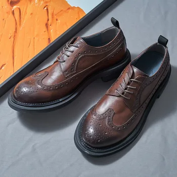Итальянская мужская Официальная обувь Роскошная Натуральная кожа 2023 Новый Стиль Дизайнерские Модные броги ручной работы Свадебная Деловая обувь Мужская