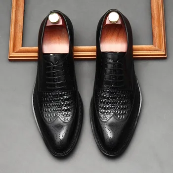 Роскошные Мужские модельные туфли Оксфорды из натуральной кожи с рисунком крокодиловой кожи на шнуровке В итальянском стиле, Свадебная деловая официальная обувь для мужчин