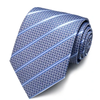 Синий галстук в полоску жаккардового переплетения, 8 см, шелк из полиэстера, Мужские галстуки, Деловые Свадебные мужские галстуки, Подарочная коробка