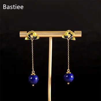 Bastiee Gold-plating Long Earrings for Women S925 Silver Lapis Lazuli серьги женские Pendientes