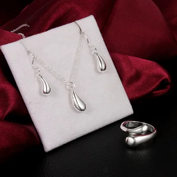 Модные подвески из стерлингового серебра 925 пробы с подвеской в виде капли воды, ожерелье, серьги, кольца, ювелирный набор для женской вечеринки, свадебный ювелирный подарок