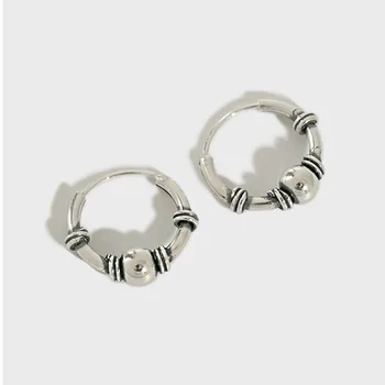 Серьги-кольца с шариками на форзаце Для женщин, настоящее серебро 925 Пробы, высококачественные ювелирные украшения для девочек, Винтажная простая пряжка для ушей