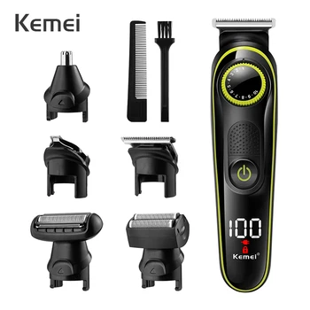 Электрическая машинка для стрижки волос Kemei Многофункциональный бытовой Триммер для носа Для мужчин, светодиодная цифровая Электробритва, Машинка для стрижки волос