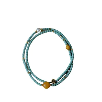 Бирюзовый браслет-ожерелье с несколькими кольцами, жемчужное ожерелье для женщин
