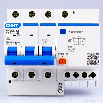 CHINT AC230/400V NXBLE-32 3P + N устройство защиты от остаточного тока C 6 10 16 20 25 32A Электромагнитный расцепитель типа C защита от перегрузки