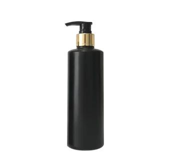 12 шт./лот, 500 мл, черный полиэтиленовый косметический контейнер для лосьона для тела с алюминиевым насосом, бутылка для шампуня с золотым воротником, косметическая упаковка