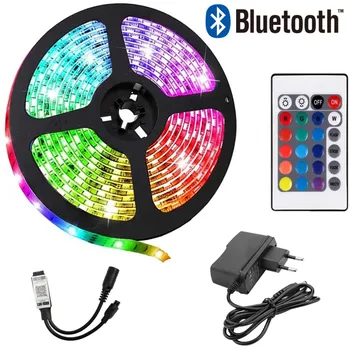 Светодиодные ленты, меняющие цвет, 16 футов (приблизительно 5,0 метров), гибкий комплект светодиодной подсветки 5050 RGB с блоком питания и Bluetooth
