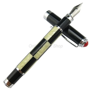 Fuliwen Черно-белая клетчатая целлулоидная ручка со средним кончиком 0,7 мм, профессиональные канцелярские принадлежности, подарок для письма