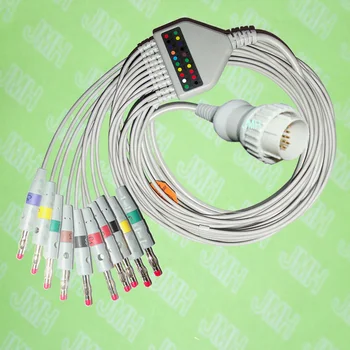Совместим с выводами Kanz103, 106, Cardioline 3plus, 60plus EKG 10, цельным кабелем и выводными проводами, 16PIN, 4.0 red banana, IEC или AHA.