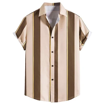 Летние мужские повседневные полосатые гавайские рубашки на пуговицах, пляжная рубашка с коротким рукавом