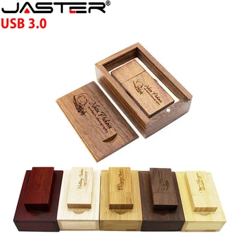 JASTER USB 3,0 Деревянный USB + деревянная коробка usb флэш-накопитель pendrive 4 ГБ 8 ГБ 16 ГБ 32 ГБ 64 ГБ подарок для свадебной фотографии (1 шт. бесплатный логотип)