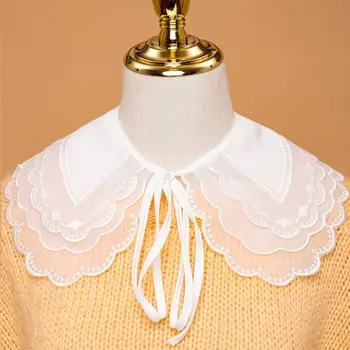 Кружевной искусственный воротник с вышивкой, изысканный белый съемный кукольный воротник для шитья