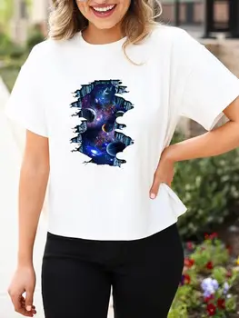 Одежда, летняя футболка с принтом с героями мультфильмов, футболка, Космический милый тренд 90-х, женская повседневная футболка с графическим рисунком, футболка
