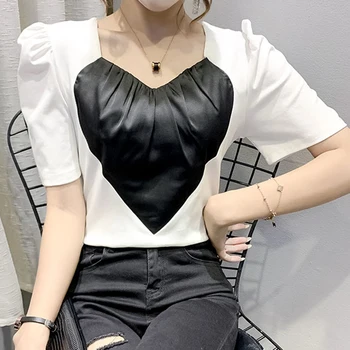 Женская станция моды 2023, новый летний модный топ с пузырчатым рукавом, женская футболка с коротким рукавом из чистого хлопка