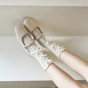 Модные личностные белые грибковые кружевные носки pure desire с милым завязанным девчачьим бантом jk, носки средней длины, милые носки с ворсом в стиле Лолиты, женские