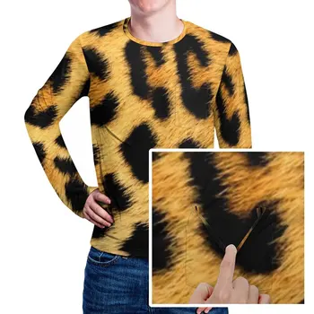 Футболка с леопардовым принтом и карманом, модные футболки с животными, Мужская повседневная футболка с длинным рукавом, графическая одежда, Большие размеры 5XL