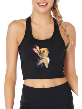 Сексуальный укороченный топ с рисунком милого кролика, облегающий Женский Модный хлопковый дышащий топ на бретелях, Летняя Повседневная спортивная майка для фитнеса