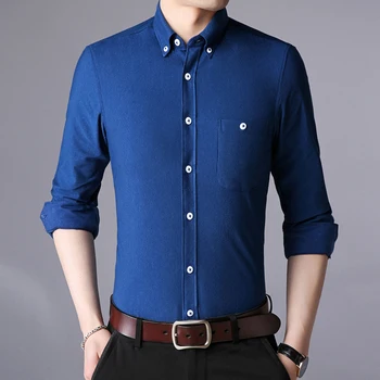 2023 новая весенне-осенняя мужская рубашка, модные однотонные мужские рубашки с отворотом и длинным рукавом 9819
