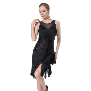 Женское платье с покатыми плечами, украшенное блестками и кисточками, Коктейльное платье Gatsby с блестками и кисточками