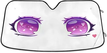 Фиолетовый аниме Kawaii Eyes Солнцезащитные Козырьки на лобовое стекло автомобиля Big Eyes Heart Солнцезащитный козырек Блокирует ультрафиолетовые лучи, защищает ваш автомобиль от Солнца