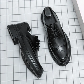 Весенняя итальянская брендовая высококачественная черная классическая обувь на блочной подошве для мужчин, кожаная обувь в деловом стиле, мужские лоферы, большой размер: 38-46