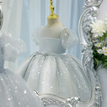 Платье-пачка с блестками для маленьких девочек, пышное платье для вечеринки в честь дня рождения для новорожденных девочек в возрасте 1 года, одежда с пышными рукавами в цветочек для младенцев на свадьбу