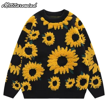 Sunflowe Chrysanthemum Весенняя Пара Ins, Свободный Свитер Оверсайз, Опрятный Хип-Хоп, Ленивый Стиль, Женские Нежные Пуловеры, Повседневный Трикотаж