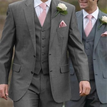 Мужские блейзеры с воротником-лацканом (куртка + жилет + брюки) Свадебное платье, однобортный мужской костюм, роскошный мужской костюм, комплект из 3 предметов, костюмы