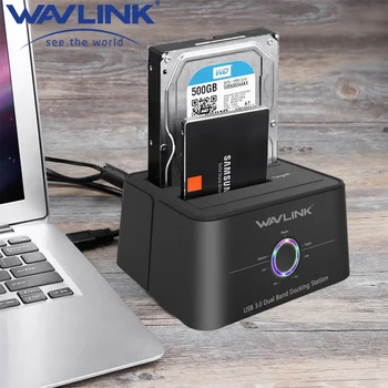 Док-станция для внешнего жесткого диска Wavlink с двумя отсеками SATA и USB3.0 для 2,5/3,5-дюймового жесткого диска/SSD с функциями автономного клонирования/UASP