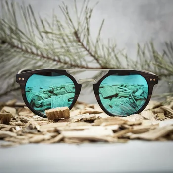 Винтажные солнцезащитные очки из круглого дерева Для мужчин и женщин, Высококачественные Поляризованные Синие зеркальные линзы UV400, Классические солнцезащитные очки