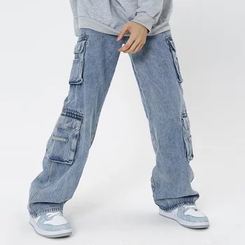 2024 Новые джинсы для хай-стрит с несколькими карманами, мужские весенне-осенние повседневные брюки марки Heavy Tide в стиле ретро