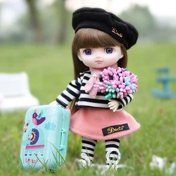 22,5 см, милые игрушки-куклы для девочек, крутая модная одежда в черную полоску, кукла с подвижными суставами, Большие глаза, игрушки Bjd, подарок для детского макияжа