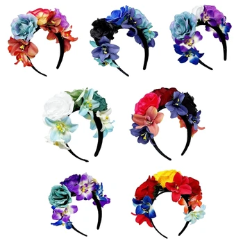 Праздничная повязка на голову для невесты, Тканевая лента для волос с розами, для взрослых Женщин, Элегантный Головной Убор, Аксессуары для Фестивальных Пляжных головных уборов