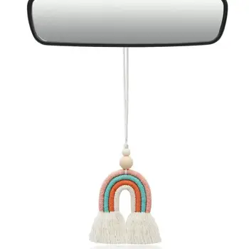 Настенный декор из радужной веревки, Макраме, вешалка для зеркала заднего вида, Макраме, настенные украшения в стиле Бохо для детской комнаты в общежитии
