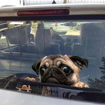 Забавные 3D Собаки-Мопсы Наблюдают За Улиткой На Окне Автомобиля, Наклейка Для Ноутбука Cute Pet Puppy Sticke