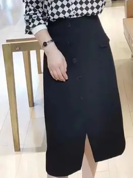 Женская однобортная юбка Элегантного Черного цвета, простой Диагональный разрез спереди, один карман, Летняя Новинка 2023, Женская Длинная юбка с высокой талией