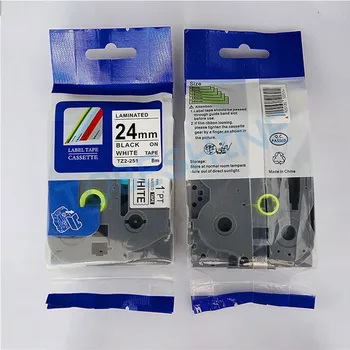 Бесплатная доставка, 20 шт./лот, 24 мм, черный на белом, совместимая лента brother tze для p touch label tape maker tze 251 tze-251 tze251