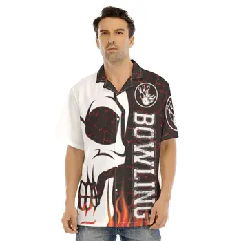 Мужская Гавайская рубашка с крутым принтом скелета для боулинга, мужские праздничные винтажные летние повседневные топы с коротким рукавом и пуговицами, 3D рубашки