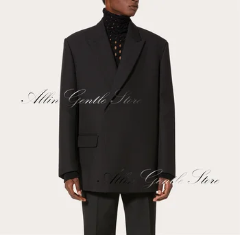 Модные мужские костюмы, черный Блейзер, куртка, повседневный уличный стиль, сшитый на заказ костюм Homme, пальто на одной пуговице с брюками