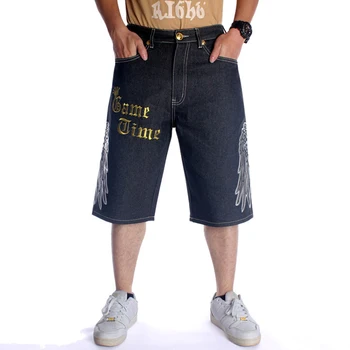 Джинсовые шорты в стиле хип-хоп, Мужские Свободные, Большие Размеры, Модный бренд, молодежные, толстые, С вышивкой, Брюки для скейтборда