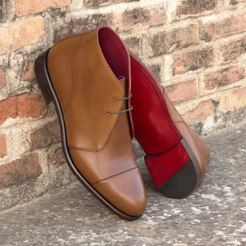 Новые коричневые мужские ботильоны с красной подошвой, на шнуровке, с круглым носком, однотонные ботинки-дезерты, деловые короткие ботинки ручной работы, бесплатная доставка