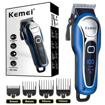 KM-1995 мощная перезаряжаемая машинка для стрижки волос, регулируемый электрический триммер для бороды для мужчин, машинка для стрижки волос с ЖК-дисплеем