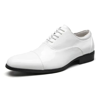 Белые мужские свадебные туфли из лакированной кожи, мужские деловые оксфорды, блестящие мужские свадебные туфли